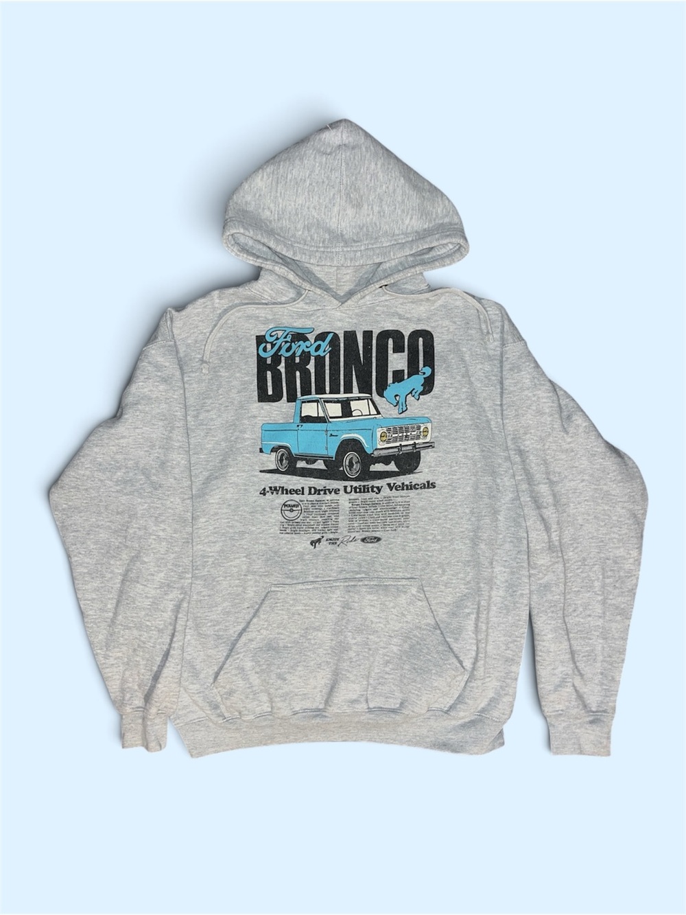 Hybrid Apparel Ford Bronco Pullover Hoodie - Heather Gray with Blue Print